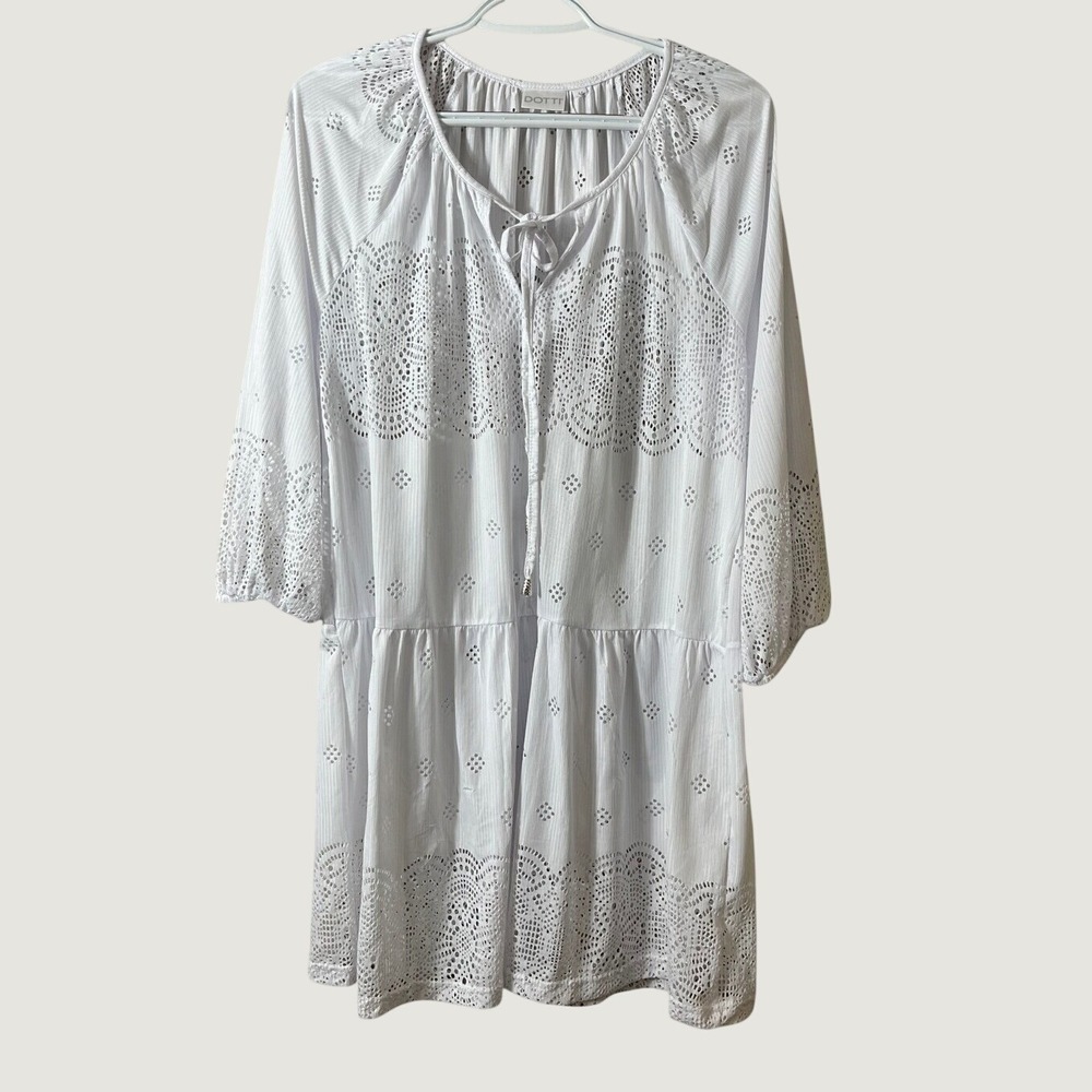Dotti White Eyelet Lace Beach Cover Up Dress Medium Boho Cottagecore Coastal M